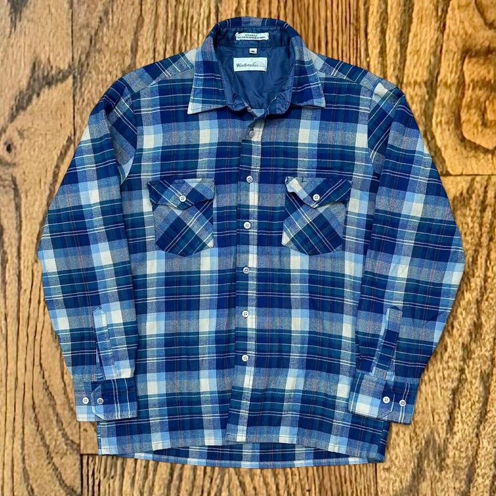 Vintage 80’s Blue Plaid Flannel Long Sleeve Button Up by Windbreaker